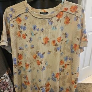 Heimish U.S.A Ribbed Top in White with Orange & Brown